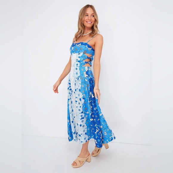 FARM Rio Dresses & Skirts - Farm Rio Flower Stripes Maxi Dress In Flower Stripes Off-white Large Blue